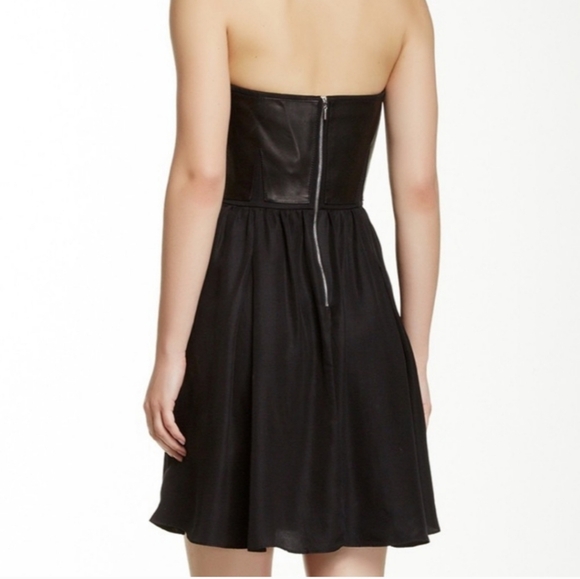 ⭕️ PRICE FIRM Rebecca Taylor Lamb Leather Panel Strapless Black Dress Size 2 - Picture 2 of 8